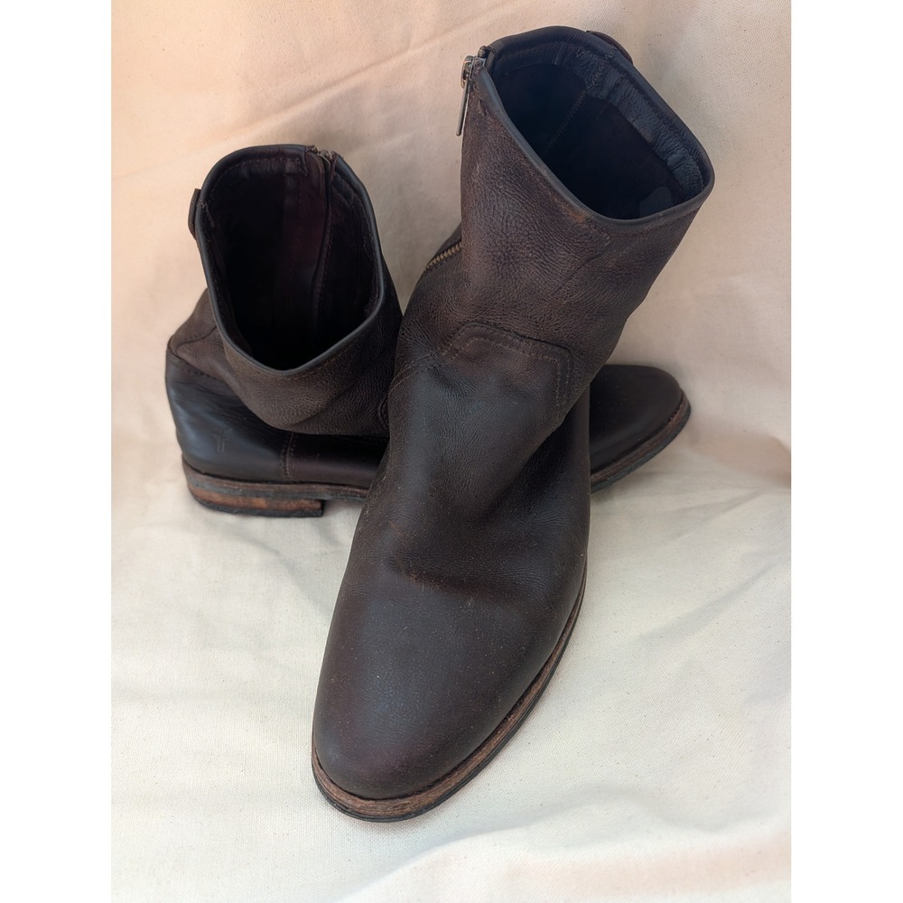 Frye Phillip Inside Zip Dark Brown Leather Ankle Boots Mens 13 D 87805